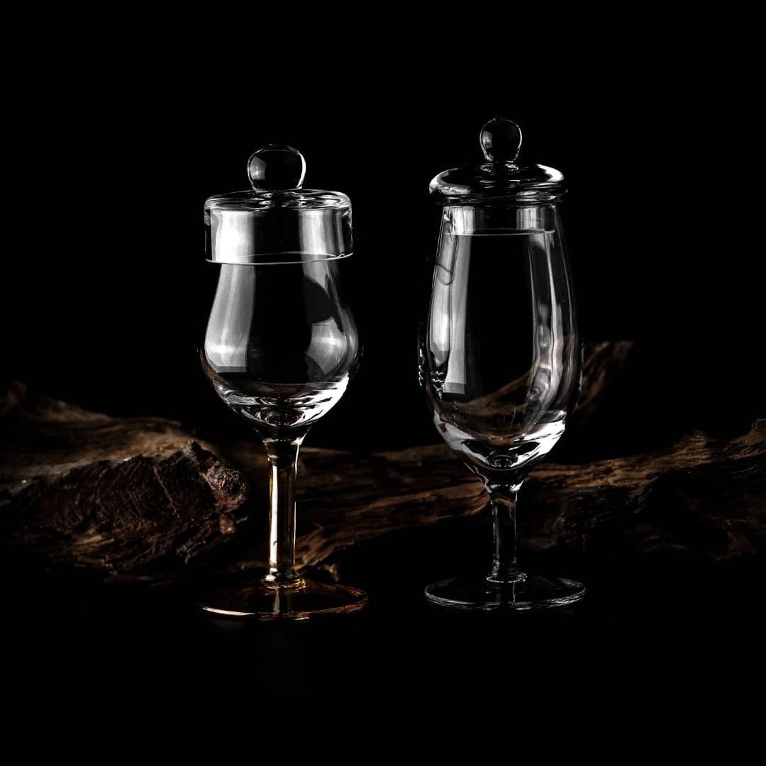 Amber Tasting Box – 2 Hand - Blown Whisky Glasses with Lids – Amber Glass - Mood4whisky