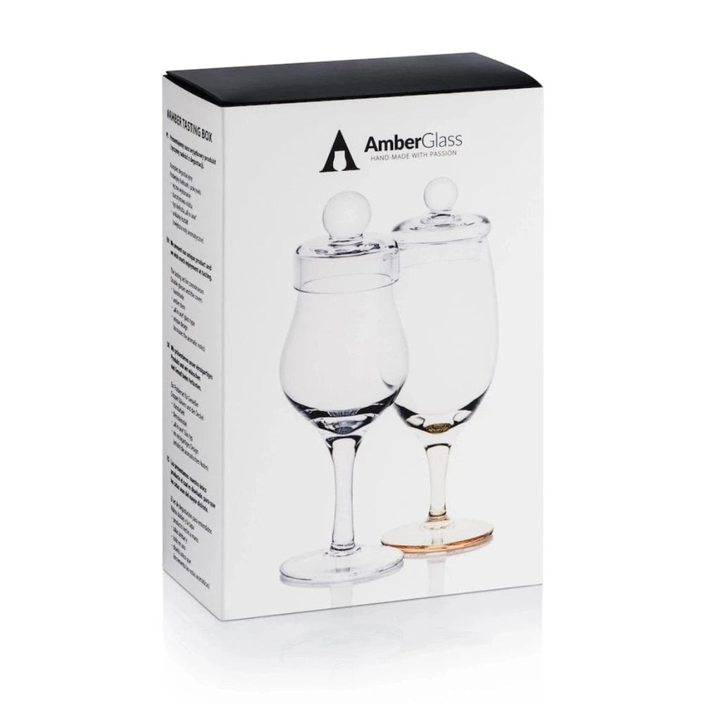 Amber Tasting Box – 2 Hand - Blown Whisky Glasses with Lids – Amber Glass - Mood4whisky