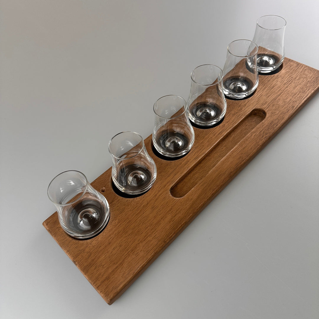In this photo Whisky Glass Holder Wide with Glassware - Handmade - E.W.B. Belgium Mood4Whisky